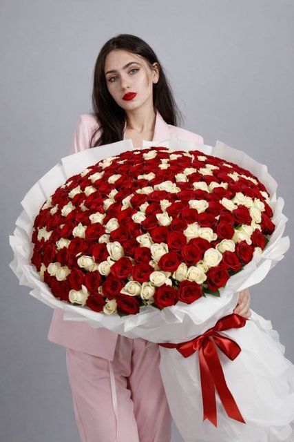 151 white and red roses